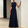 thumbnail image 2 of Morttic Women's Solid Color Sleeveless Pleated Maxi Dress – Waist-Cinching Flowy Chiffon Evening & Wedding Guest Gown Navy Blue，L, 2 of 4