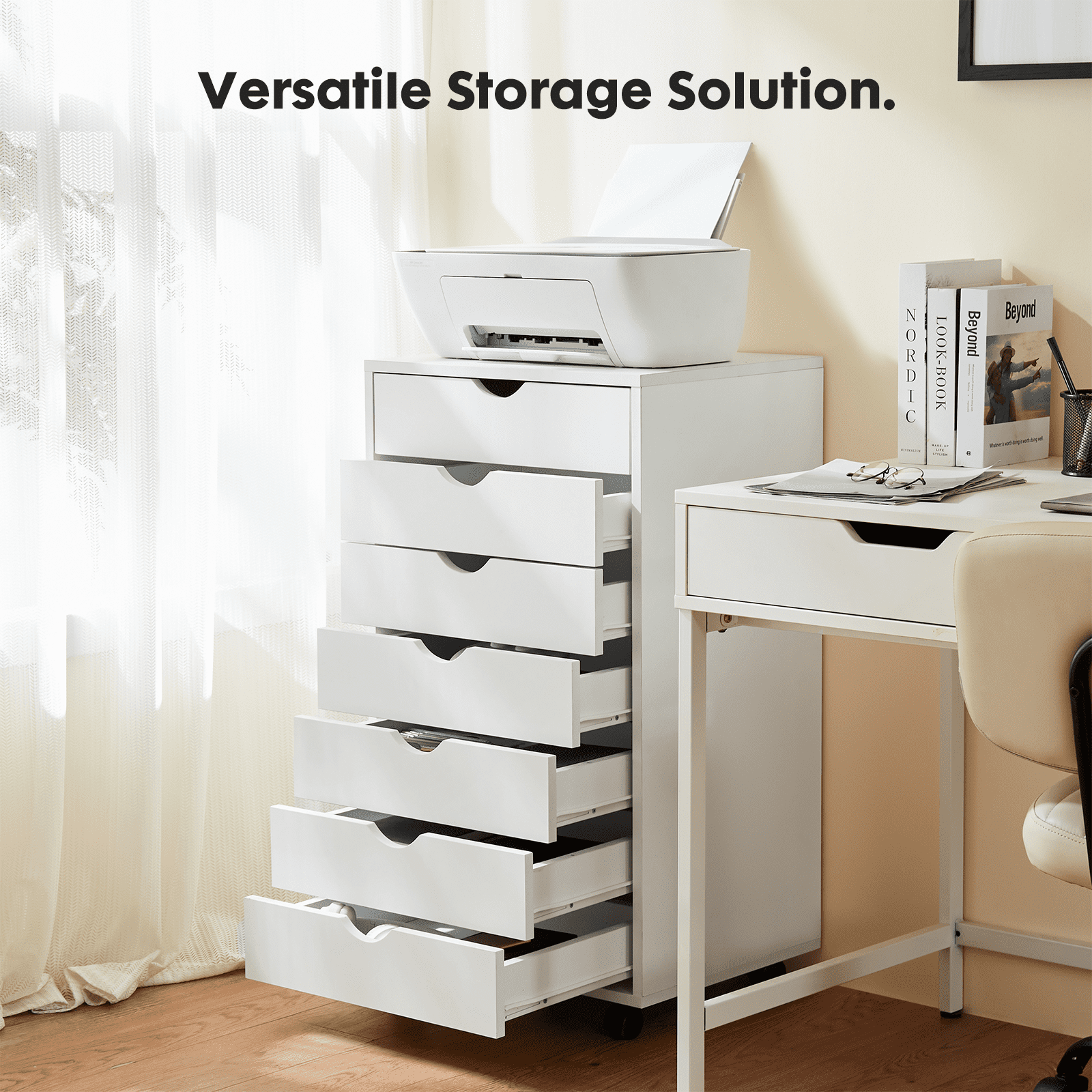 MAYEERTY 7-Drawer Mobile File Cabinet, Storage Cabinet Dressers with Wheels Mobile Organizer Drawers for Office, Bedroom, Home