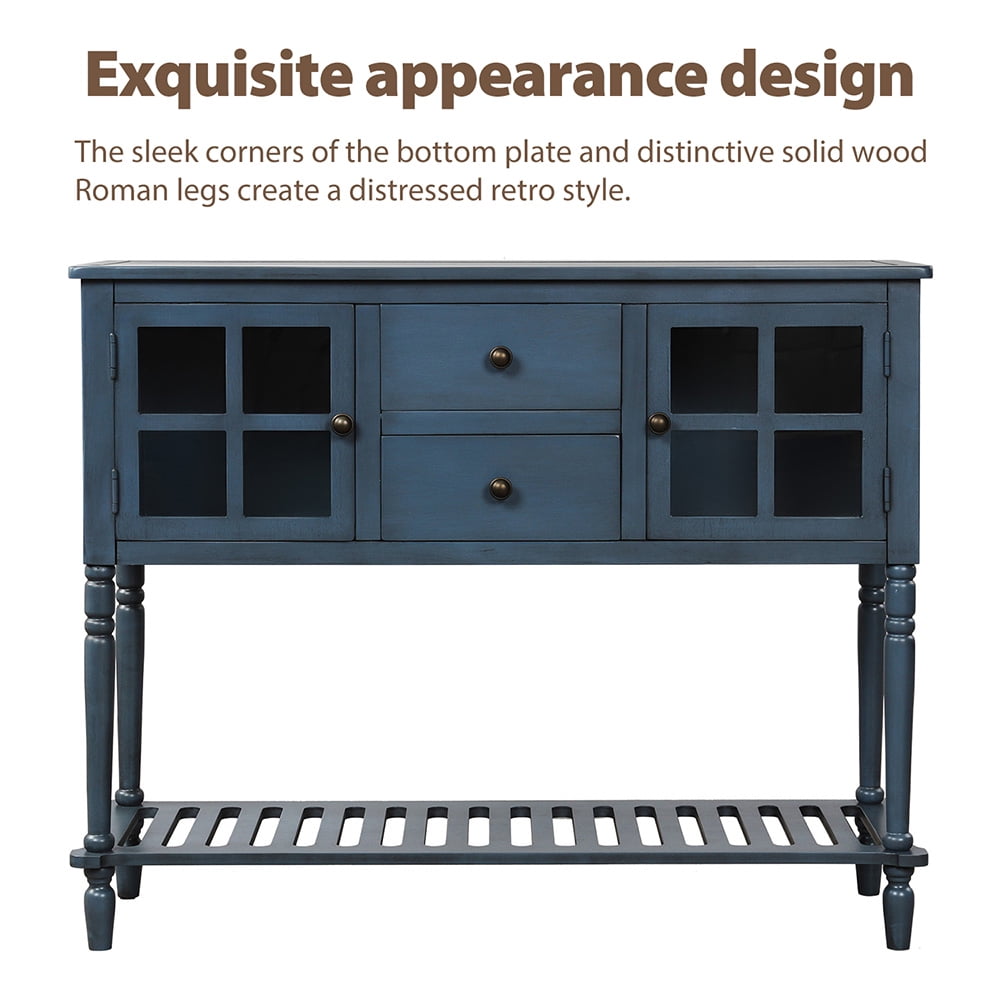 Lowestbest Farmhouse Buffet Sideboard, Wood Storage Cabinet with Bottom Shelf, Glass Console Table for Kitchen Room, Navy Lowestbest Farmhouse Buffet Sideboard, Wood Storage Cabinet with Bottom Shelf, Glass Console Table for Kitchen Room, Navy