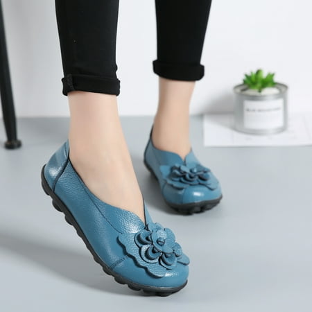 

Women s Soft Leather Flat Casual Shoes Comfortable Flower Slip on Single Shoes
