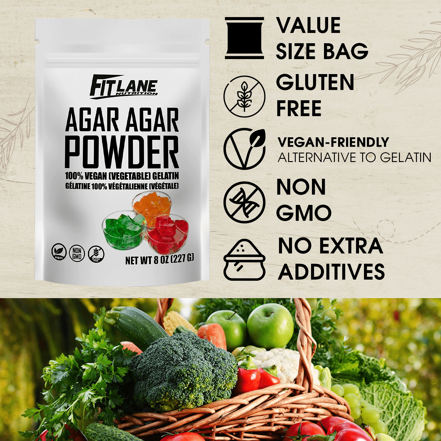 Agar Agar Powder 8 oz - Vegan (Vegetarian) Gelatin - Gluten Free Unflavored - 151 Servings Per Bag