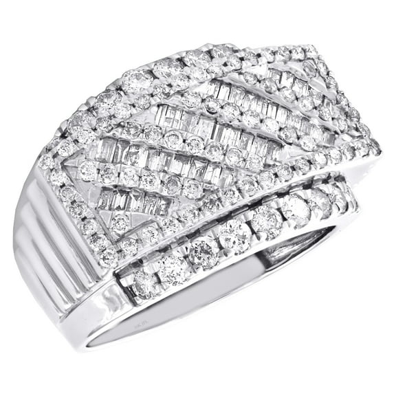 10K White Gold Round & Baguette Diamond Wedding Band 16mm Anniversary Ring 2 CT.