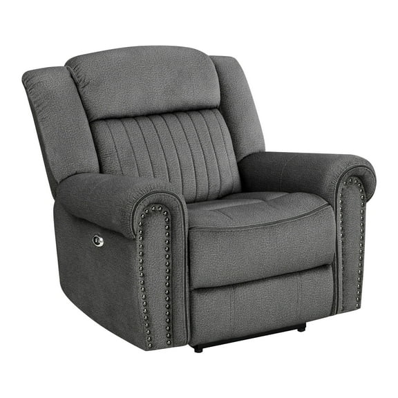 Ben 38 Inch Power Recliner Chair, Soft Cushions Gray Microfiber, Solid Wood