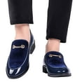 thumbnail image 2 of Xfvqtps Mens Loafers Simplicity Velvet Metal Decoration Slip on Breathable Comfortable Soft Sole Comfy Fashion Casual Patent Leather Shoes Blue, 2 of 7