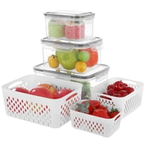 3 Pcs Fruit Storage Containers, Produce Savers with Lids for Fridge, Refrigerator Vegetable Containers with Draining Baskets, Airtight Food Keepers for Kitchen, Microwave Safe
