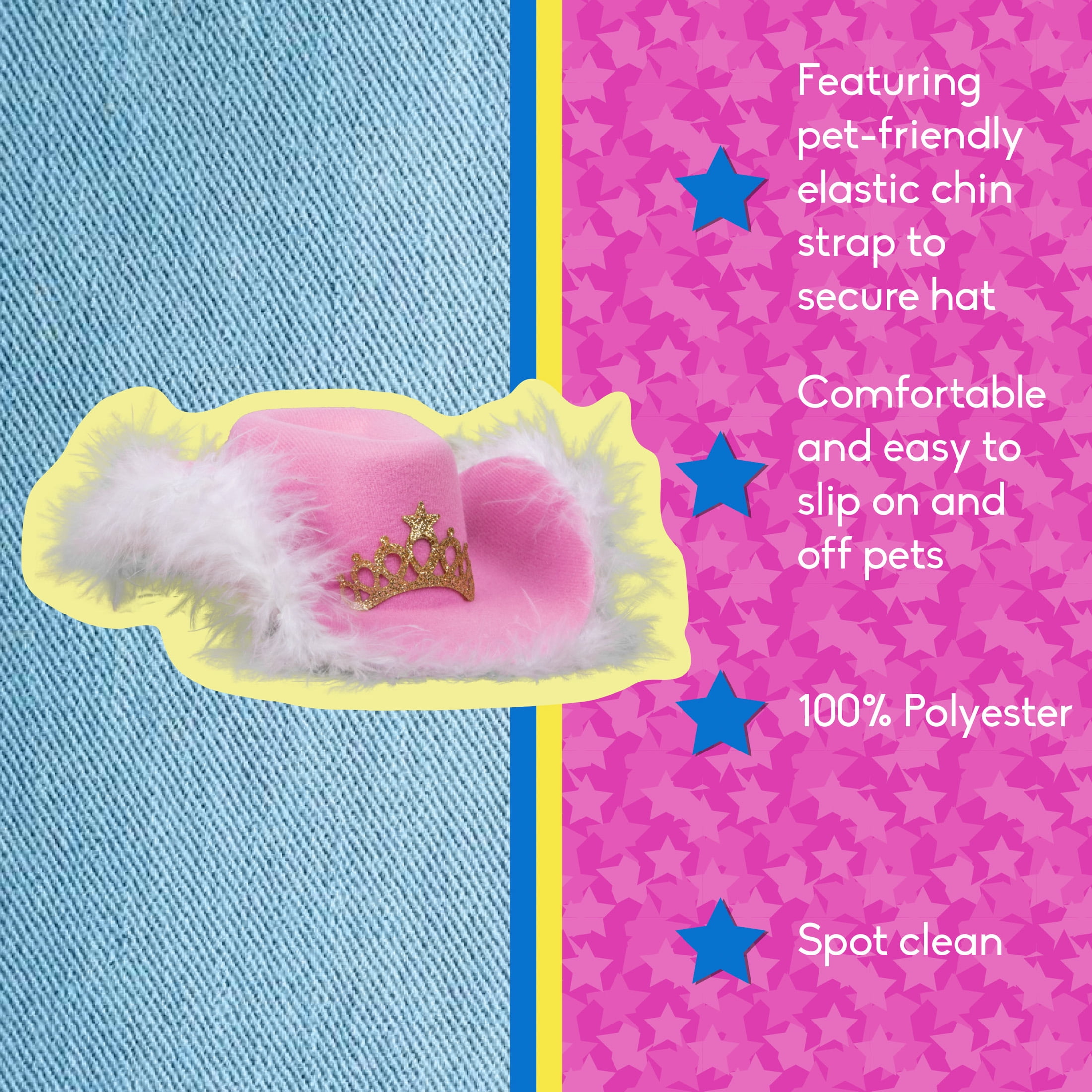 Doggy Parton Dog Clothes, Cowgirl Dog Hat with Tiara, Pink, XS/S