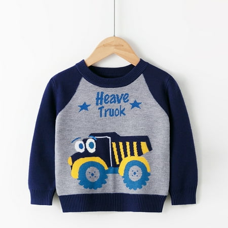 

Child Sweater Toddler Boys Girls Patchwork Colour Cartoon Car Print Long Sleeve Warm Knitted Pullover Knitwear Tops Coat