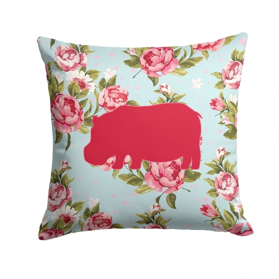 Caroline's Treasures BB1130-RS-BU-PW1414 Hippopotamus Shabby Chic Blue Roses Canvas Fabric Decorative Pillow BB1130, 14Hx14W, Multicolor