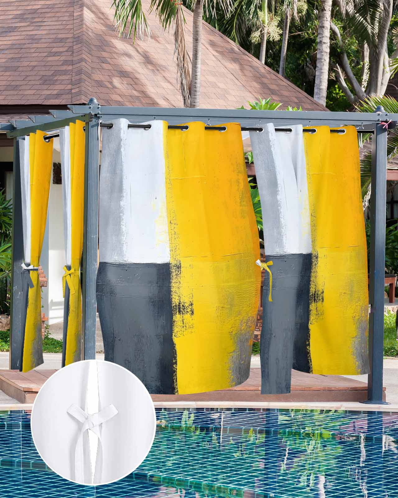 nqOlkjepod Outdoor Curtains for Patio Waterproof, Yellow Grey Outdoor Privacy Panels Grommet, Oil Painting Abstract Artwork Blackout Outside Curtains for Porch/Cabana/Pergola 54"x84", 2 Panels