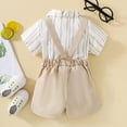 thumbnail image 4 of Otqutp Cute Outfits Set for Toddler Boys Short Sleeve Striped Prints T Shirt Tops Suspenders Shorts Kids Gentleman Outfits, 4 of 6