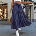thumbnail image 6 of Women High Waisted Flowy Tiered Linen Skirt Casual Pleated A-Line Beach Long Skirts with Tie, 6 of 7