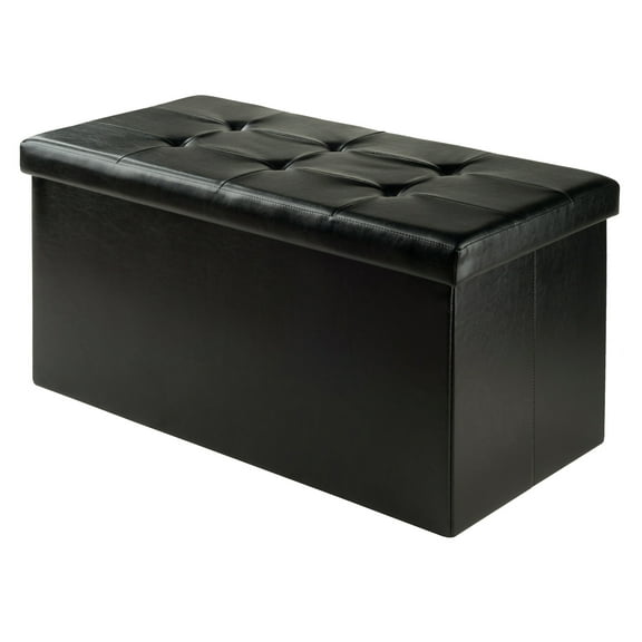 Winsome Wood Ashford Rectangular Storage Ottoman, Black Faux Leather