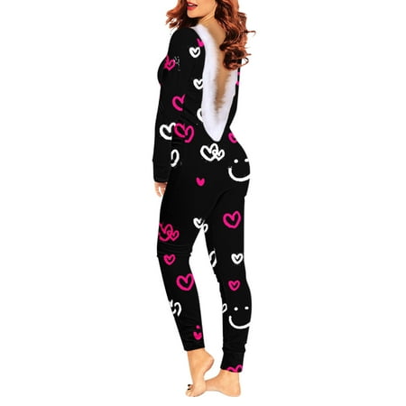 

Women Printing V-Neck Long Sleeve Open Back Furry Adult Pajamas Jumpsuit Bodysuit Playsuit Romper Sleepwear Chemise Lingeries Loungewear Ladies Nightwear