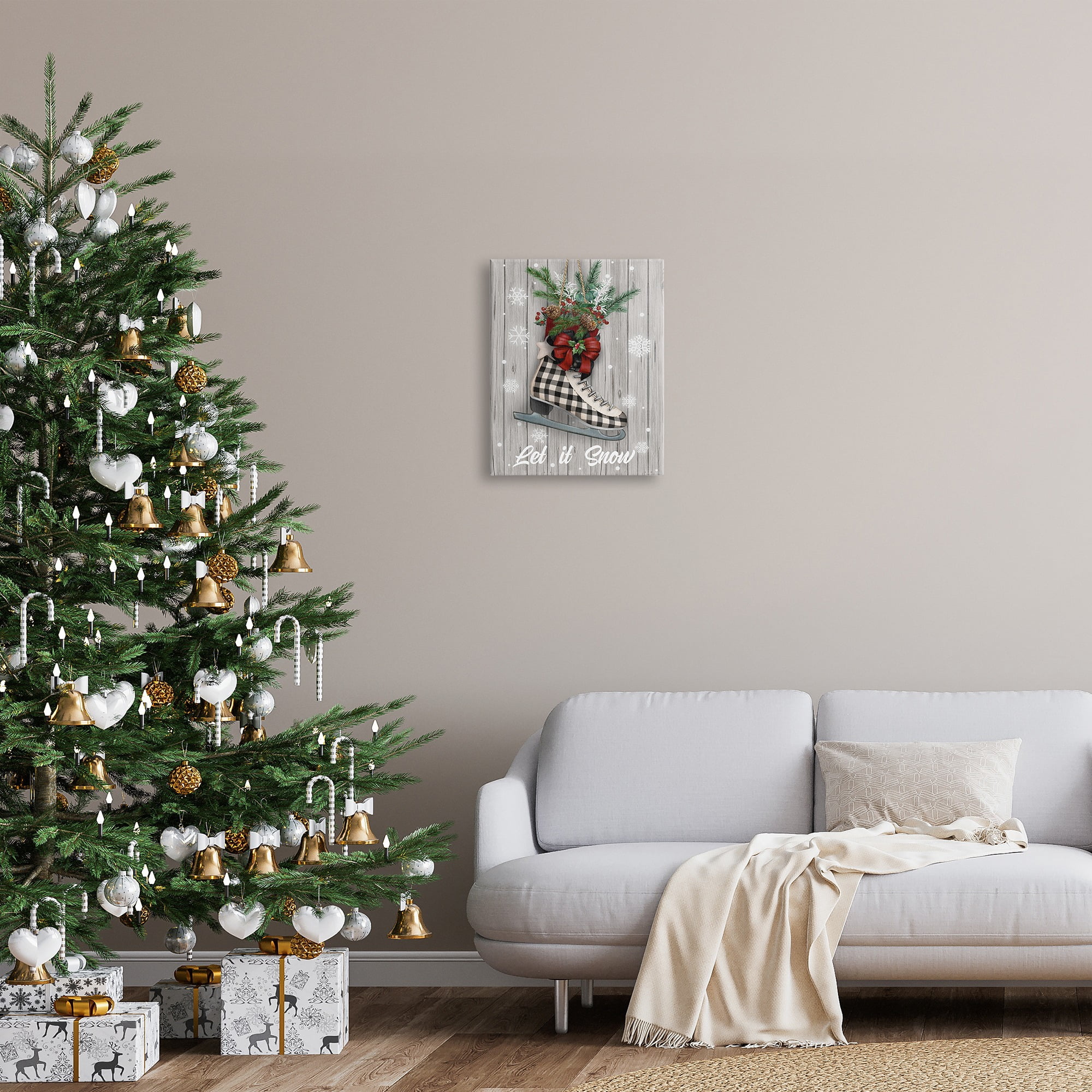 Stupell Industries Let it Snow Ice Skate Holiday Painting Gallery Wrapped Canvas Art Print Wall Art, 16 x 20
