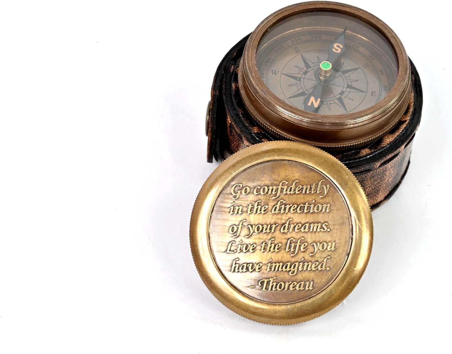 Maritime treasures Instruments Thoreau's Go Confidently Brass Compass, Gift for Graduation, Confirmation Day, Baptism, New Year Gift, Birthday, Anniversary, Communion, Camping Gift