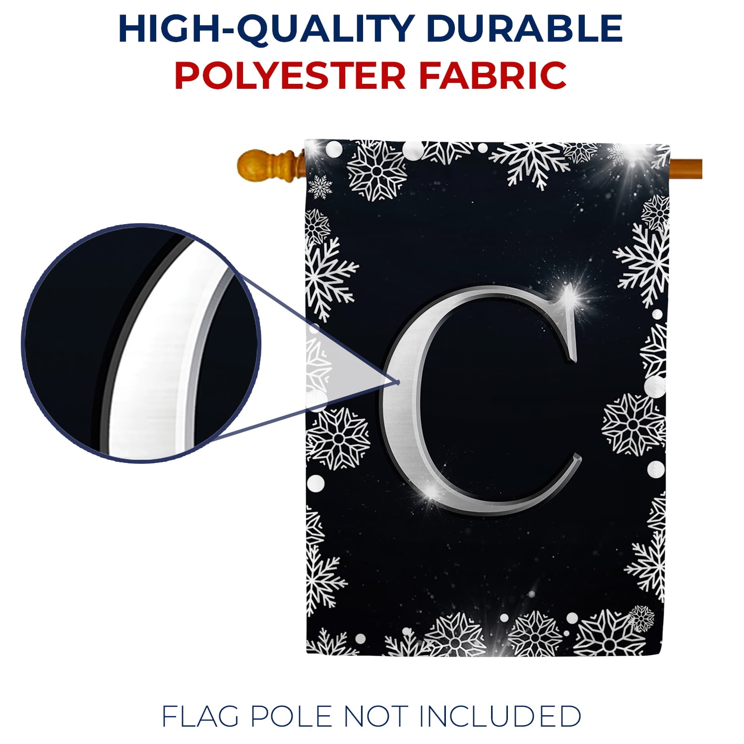 America Forever Winter Monogram Letter C House Flag Vertical Double Sided 28 x 40 inches Christmas Holiday Seasonal Flags for Outdoor, Yard, Porch Decoration, Silver Snowflakes Decoration