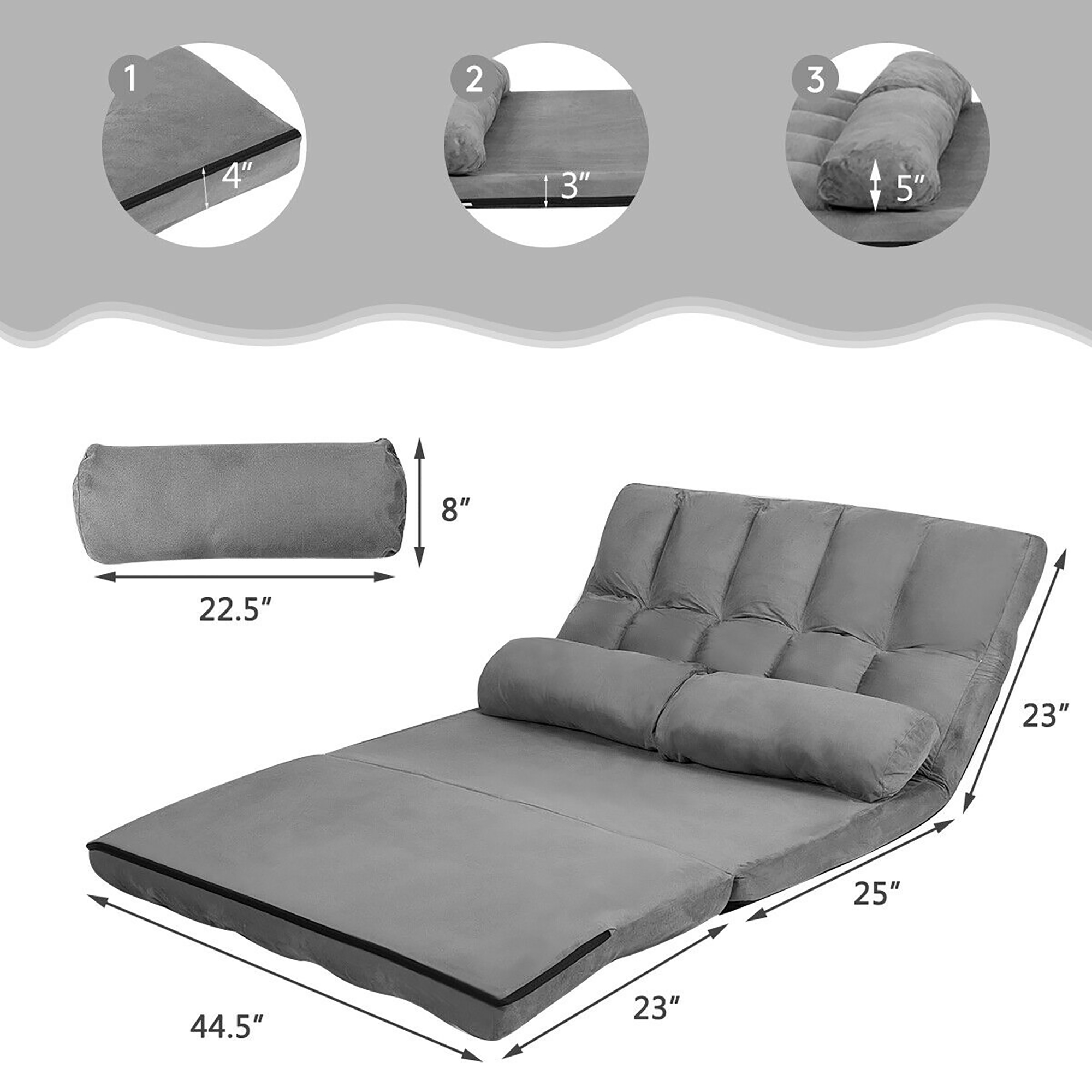 Costway Foldable Floor Sofa Bed 6-Position Adjustable Lounge Couch with ...