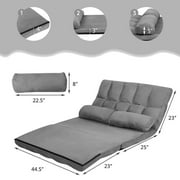 Costway Foldable Floor Sofa Bed 6-Position Adjustable Lounge Couch with 2 Pillows Grey