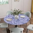 thumbnail image 2 of Purple Navy Blue Fitted Tablecloth with Elastic Edged, Round Table Cloth for Dining Table, Retro Botanical Abstract Art Waterproof Oil Proof Table Cover for Indoor Outdoor 55"-60", 2 of 8