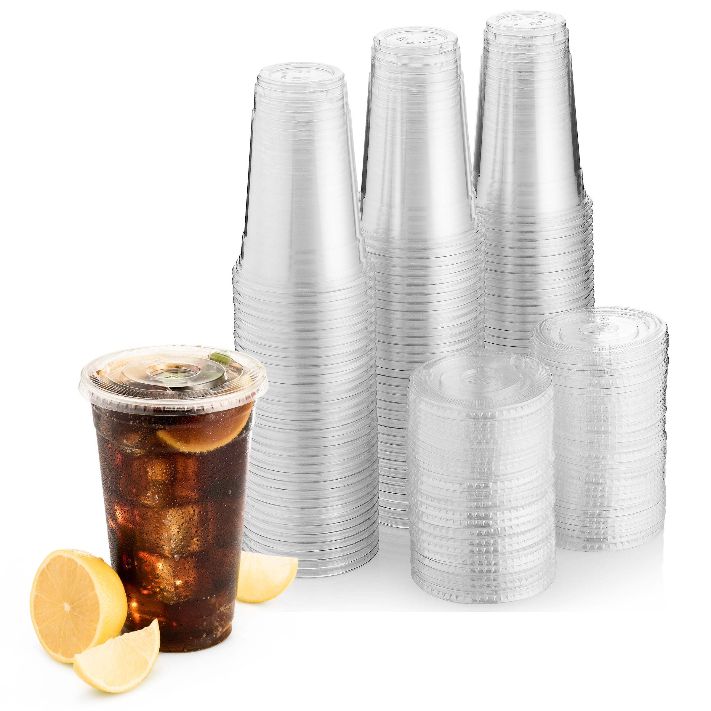 Green Direct 20 oz. Plastic Clear Cups With Flat Lids for