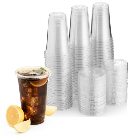 Green Direct 20 oz. Plastic Clear Cups With Flat Lids for Cold Drink / Bubble Boba / Iced Coffee / Tea / Smoothie Pack of (Best Iced Coffee Cup)