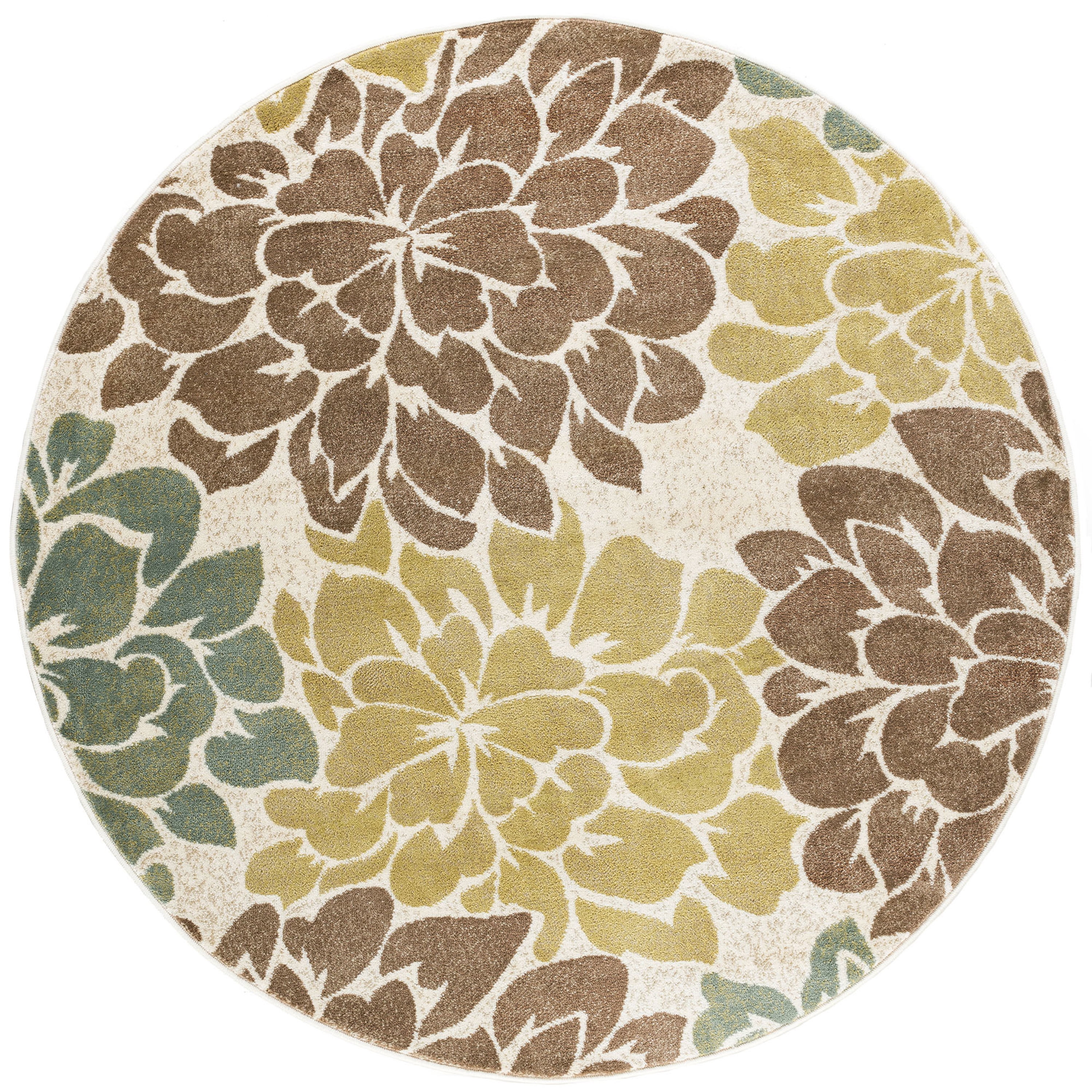 Deco Transitional 8' Round Ivory and Seafoam Polypropylene Indoor Area Rug