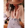 thumbnail image 2 of Women'S Western Shirts Long Sleeve Button Down Flower Embroidered Linen Shirt Summer Casual Blouse Top Cream White XXL, 2 of 6