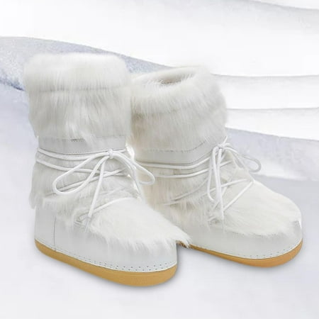 

Women s Snow Boots Water Resistant White Ski Boots Warm Lace up Comfortable Mid Calf Shoes for Winter Outdoor Style A 41-42