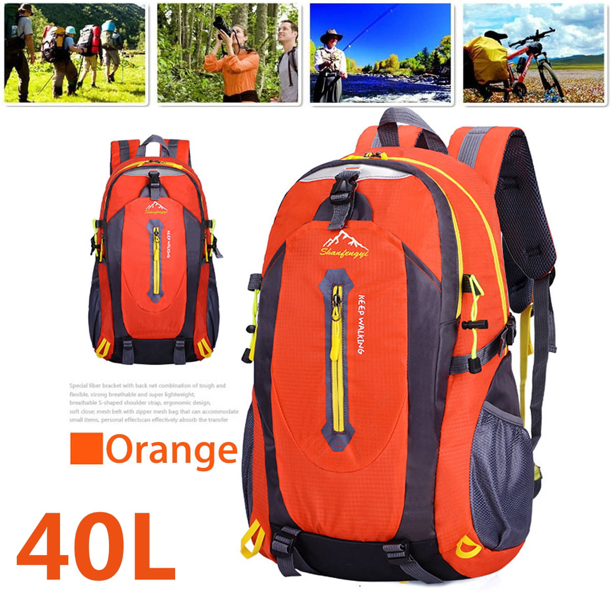 40L Unisex Waterproof Outdoor Sports Backpack Travel Bag Camping Hiking Rucksack 