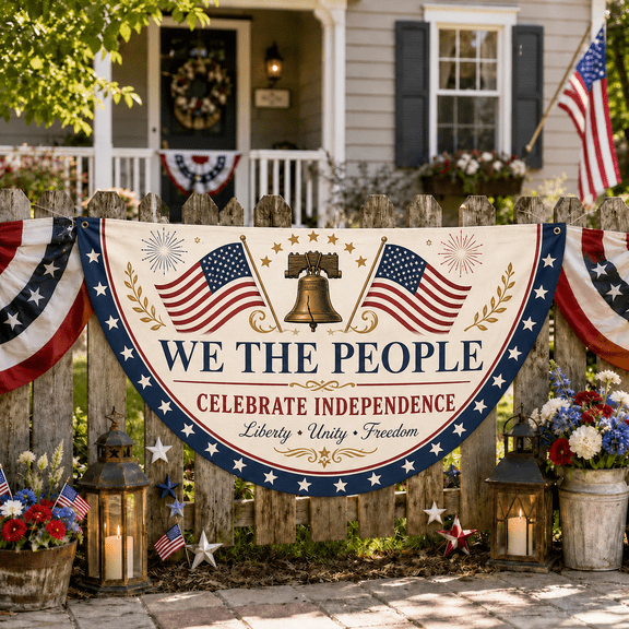 Independence Banner Semicircle Patriotic Door Decor, We The People July 4 Celebration