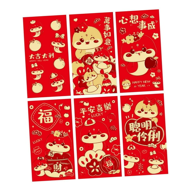 6 sobres rojos de Año Nuevo chino Hong Bao para recuerdos de fiesta y graduación. Estilo D