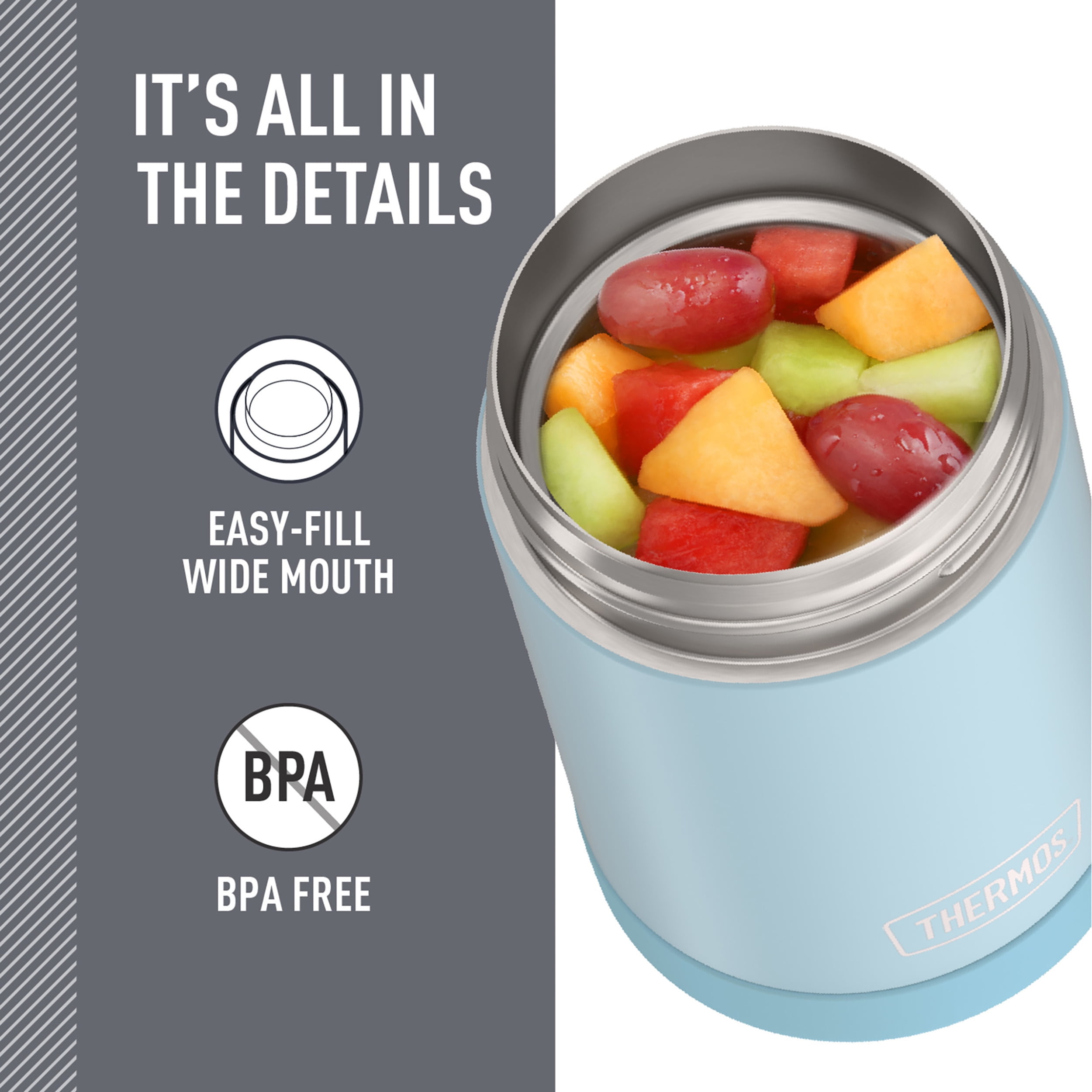 (2 pack) Thermos Vaccum Insulated Stainless Steel Food Jar with Spoon, 16oz, Glacier Blue, Ideal Use for Workday Meals and Travel, Made for Portable Food Storage, Dishwasher Safe, For Hot and Cold Food