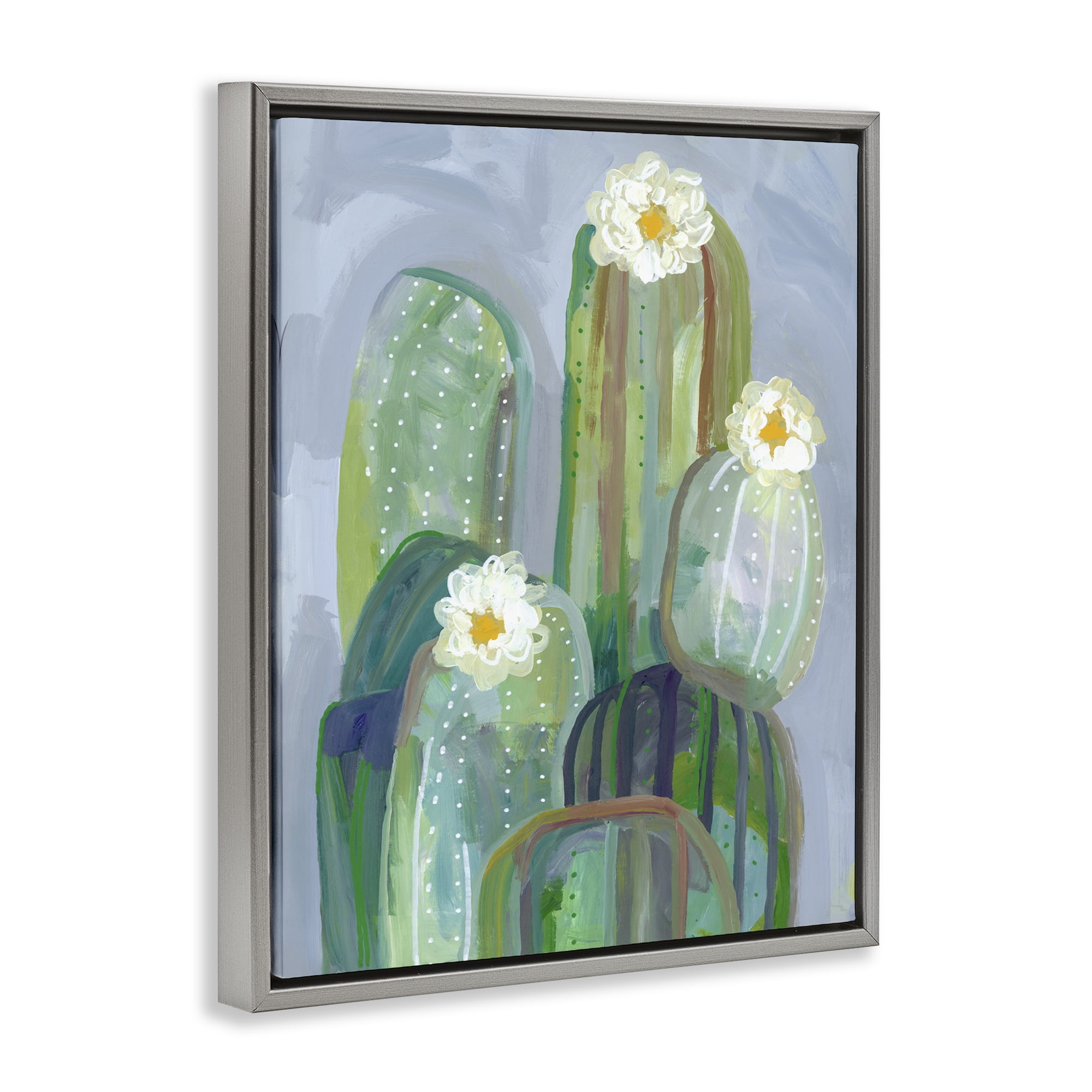 Desert Day Dream Cactus Gray Framed Floater Canvas Wall Art, design by Ashley Davis