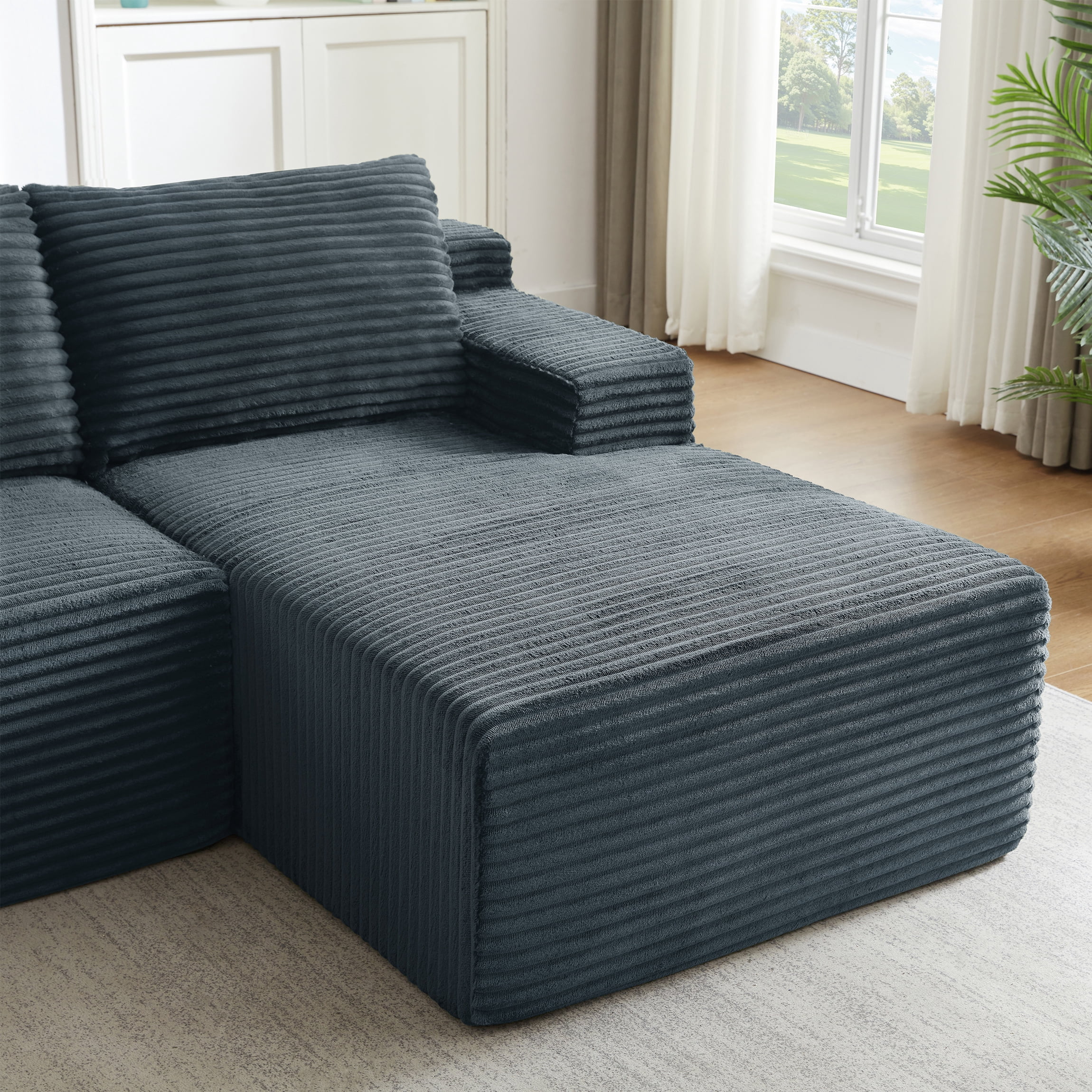Vanress 96 Inch Modular Sectional Couches for Living Room, Modern Boneless Sofa, Upholstered Deep Seat Cloud Couch, Corduroy Comfy L-Shape Sofas Couches, No Assembly, Dark Grey (Right Facing Chaise)