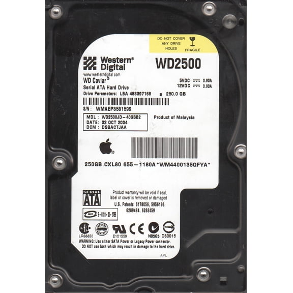 WD2500JD-40GBB2, DCM DSBACTJAA, Western Digital 250GB SATA 3.5 Hard Drive