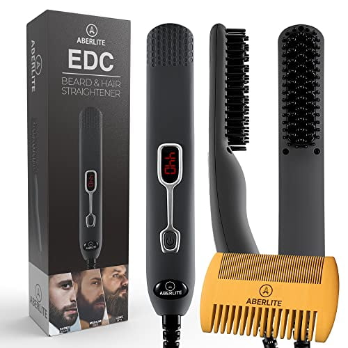 Aberlite EDC Premium Beard Straightener Brush Professional Heated Straightening Comb And Grooming Kit For Men