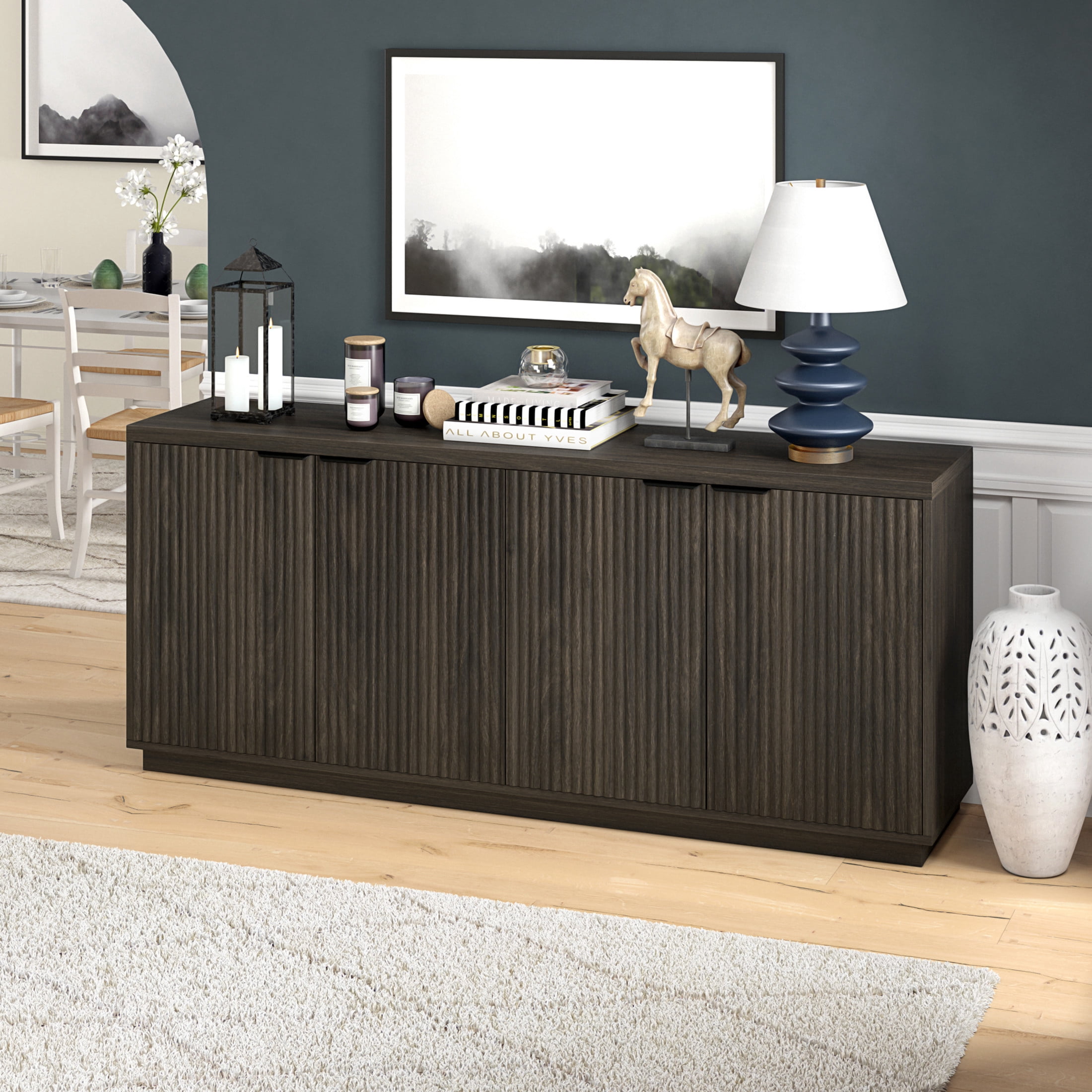 Evelyn&Zoe Modern/Contemporary 68" Wide Alder Brown Buffet Table