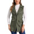 thumbnail image 1 of INSPIRAR CHIC Chaleco sin mangas de ante con cinturón de lazo y solapa para mujer, color verde militar, 1 of 5