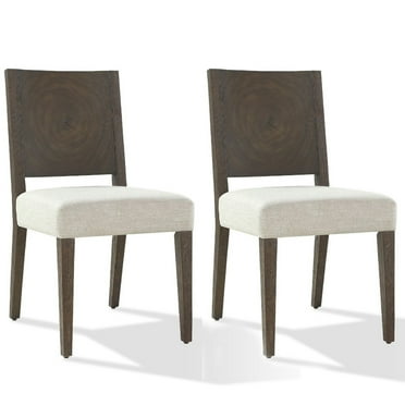 Benjara Lan 19 Inch Rubberwood Side Dining Chair, Upholstered, Set of 2, Brown