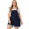 thumbnail image 3 of DARING DIVA Women's Plus Size Jumpsuit Roll Hem Pocket Denim Overalls 6X Dark Blue, 3 of 6