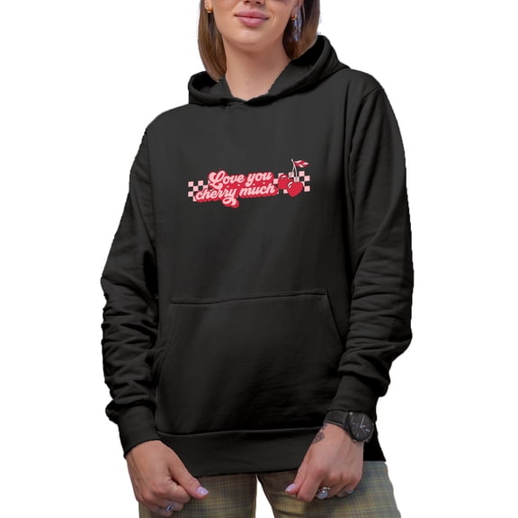 Love you cherry much Romantic Holiday Perfect Gift, Black Hooded Sweatshirt or Hoodie, Medium