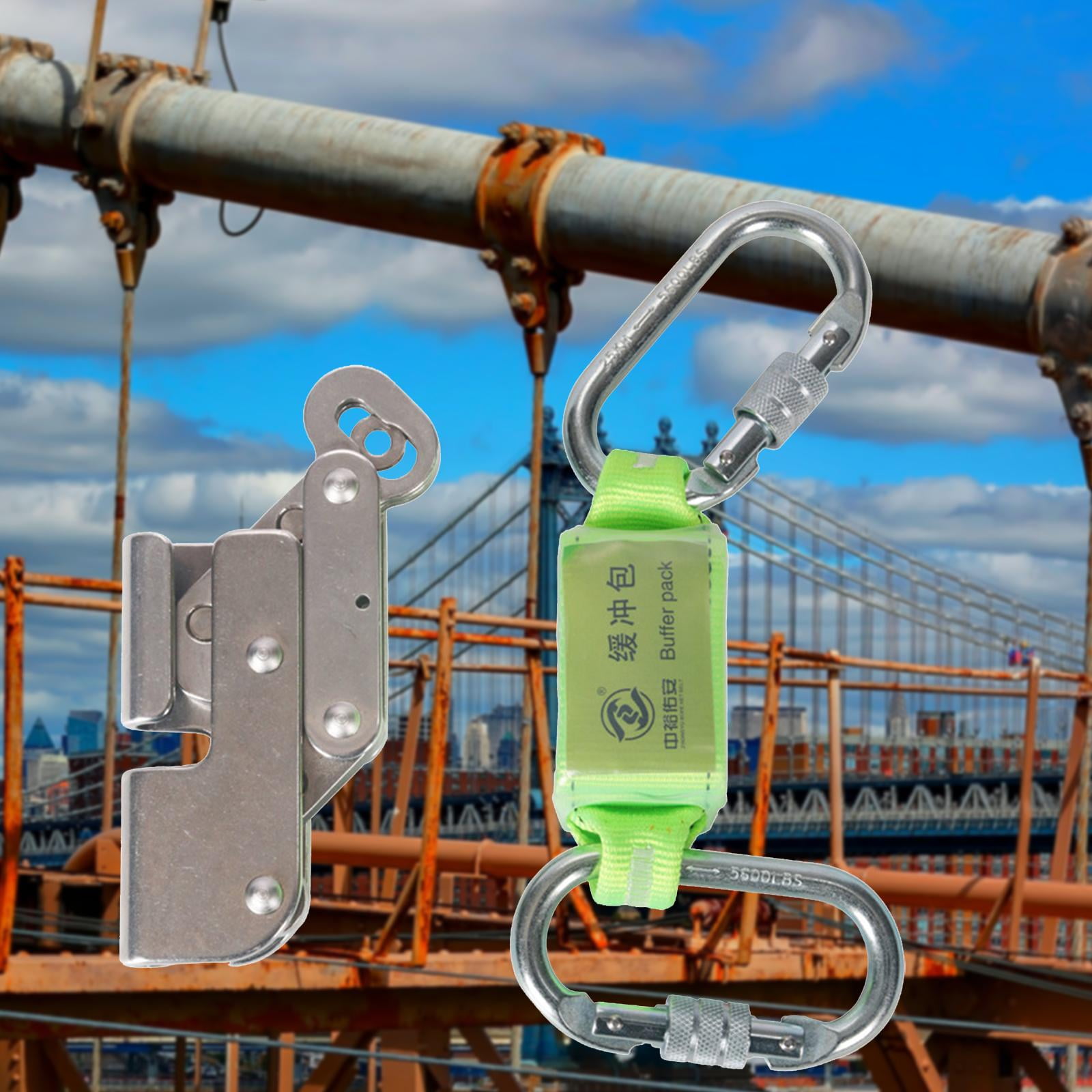Rock Climbing Rope Grab, 15KN Heavy Duty Self Locking Fall Arrester , Caving Rescuing Pulley Safety Gear , with Rebar Hook