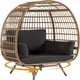thumbnail image 3 of Elegant single-person spinning egg chair: 360-degree rotating design, negra steel frame, brown rattan seat, negra mat - enjoy ultimate comfort & style, 3 of 7
