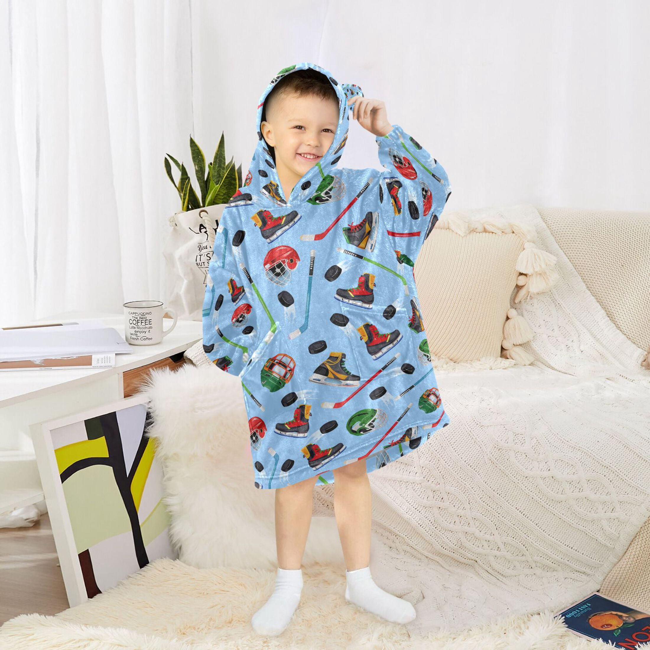 joogoo Wearable Blanket Hockey Player Items Hoodie for Oversized Sherpa Hooded 3-14 YR M