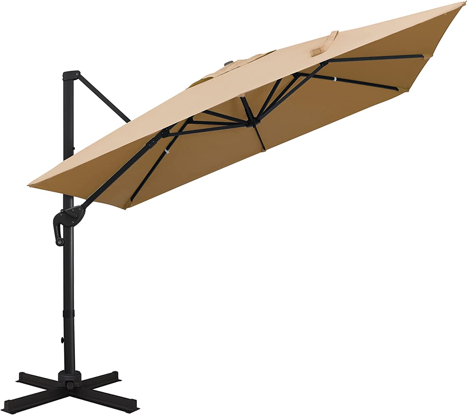 10x10Ft Cantilever Patio Umbrella Square Deluxe Offset Umbrella 360
