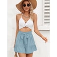thumbnail image 2 of Chiclily Women's Wide Leg Shorts High Waist Adjustable Belted Loose Summer Lounge Shorts with Pockets, US Size Large, Blue Gray, 2 of 8
