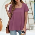 thumbnail image 4 of Summer Tops for Women Plus Size Fashion Casual Short Sleeve Loose T-Shirt Blouse Womens Blouses Hot Pink 2XL, 4 of 4