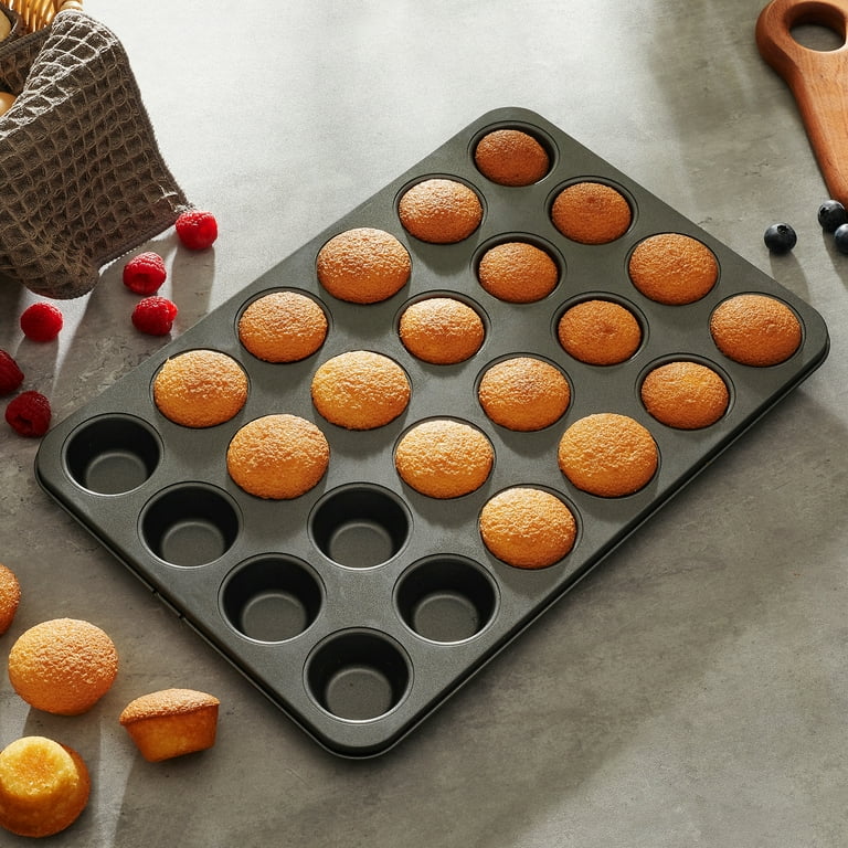 Mainstays 24 Cup Mini Muffin Pan Non Stick Bakeware Gray Carbon Steel