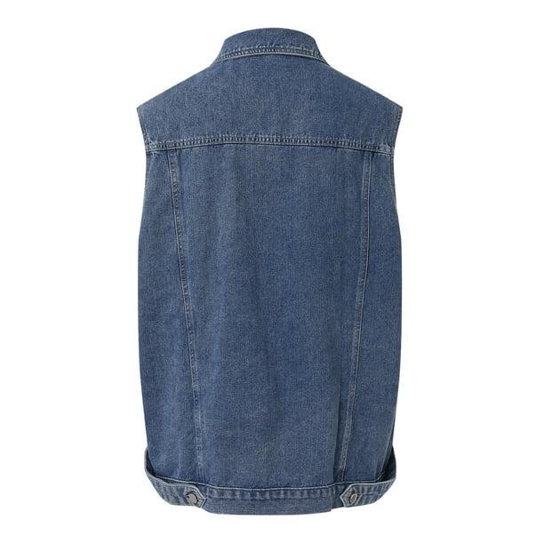 Denim vest no collar cheap