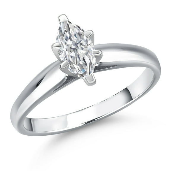 Gem Stone King 10K White Gold Lab Grown Diamond Engagement Ring for Women | 0.33 Cttw | Marquise 7X4MM | Gemstone April Birthstone | DEF Color | VVS- VS Clarity (Size 6)
